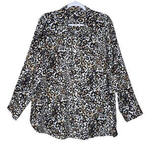Talbots Animal Print Cotton Button Up Long Sleeves Top 3X Lightweight